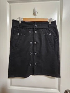 MARITHE FRANCOIS GIRBAUD Wool Pencil Skirt Black, Size M Logo Button Embellished - Picture 1 of 7