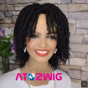 ATOZWIG Women Dreadlock Wig Short Black Twist Wigs Afro Curly Synthetic Hair Wig - Picture 1 of 12