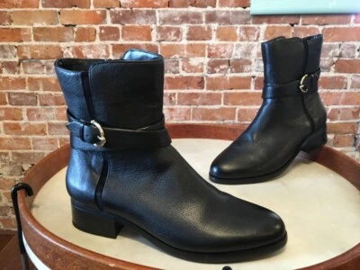 C Wonder 黑色翻滚皮革 Alexis 扣细节中筒靴 6.5 W 全新 — 第 1/4 张图片