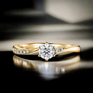 Zertifizierter im Labor gezüchteter Verlobungsring 0,60 ct runder Diamant 18 K Gelbgold - Bild 1 von 10