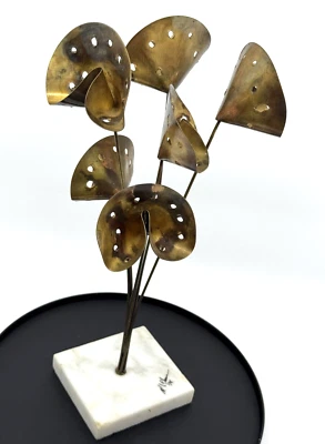 1974 Artist SIGNED Vintage BRUTALIST Metal FLOWER Sculpture JERE Style MCM Brass - Image 1 of 4