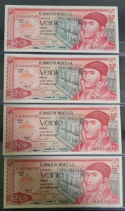 1977 Mexico 20 Pesos notes- Sequential! UNC. - Picture 1 of 4