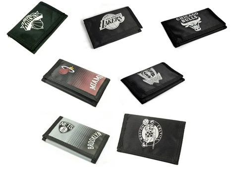 Basketball NBA Black Tri-Fold Wallet Fastening Team Crest Money Coin Baller Gift Cover