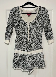 Victoria Secret Women’s XS PJ Romper Black Ivory Leopard One Piece Drawstring - Picture 1 of 15