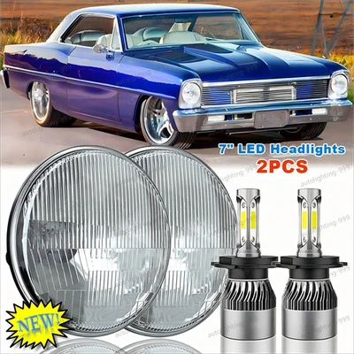 Par de faros LED redondos de 7 pulgadas haz alto/bajo aptos para Chevrolet Chevy II/Nova 1969-1978 Foto 1 de 4