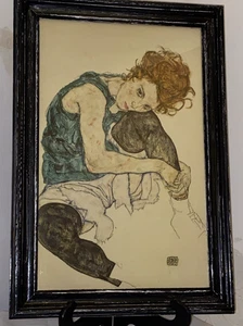 Egon Schiele Seated Woman w/Legs Drawn Up Framed Glazed Art Print Figure Women - Picture 1 of 11