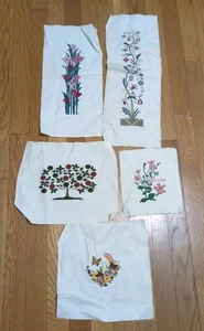 Five Cross Stitch Completed Unframed Lot Floral & A Tree Various Sizes - Picture 1 of 8