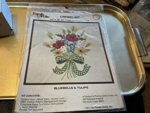 Family Circle Crewel Kit 14x14 Vintage Bluebells Tulips Made USA 1973 Complete - Picture 1 of 2