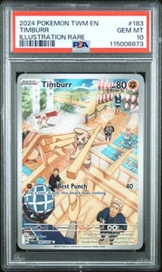 Pokemon TCG Timburr 183/167 Twilight Masquerade Illustration Rare Card - PSA 10 - Picture 1 of 2
