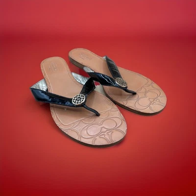 Coach Black Leather Flip Flops US7.5 - B1105116 - Image 1 of 4