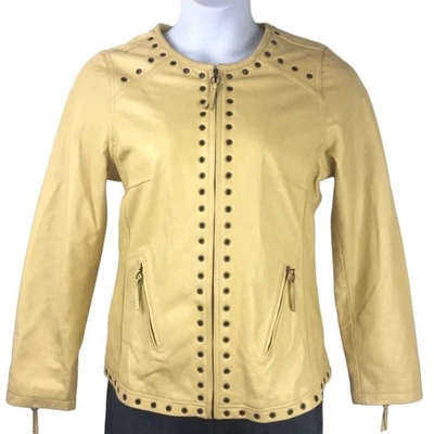 Bradley by Bradley Bayou Yellow Leather Jacket Med Grommet Detail - Image 1 of 4