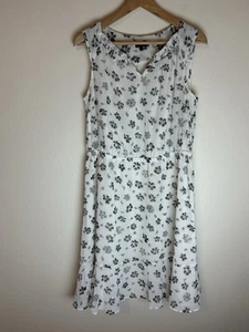 Talbots 12 Petite Dress White Floral Metallic Chiffon Midi Ruffle Fit & Flare  - Picture 1 of 4