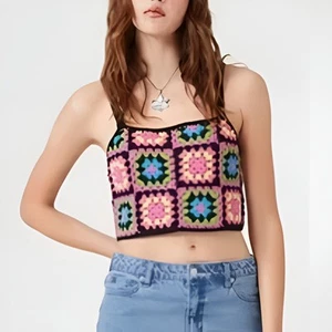 Forever 21 Womens Boho Summer Colorful Granny Square Crochet Cami Crop Top Small - Picture 1 of 7