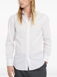$630 Brunello Cucinelli  NWT Mens Shirt In WHITE & RED - Picture 1 of 7