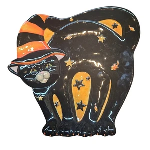 Certified International Susan Winget  Halloween Black Cat Witch Hat Plate - Picture 1 of 7
