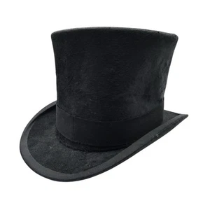 Antiguo sombrero victoriano de seda negro 1800 Isaac Walton Steampunk disfraz 6 7/8 - Imagen 1 de 12