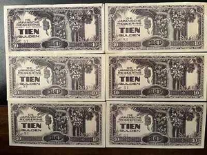1945 WWII Japanese Tien Gulden Bank Note (Lot 6) - Picture 1 of 2