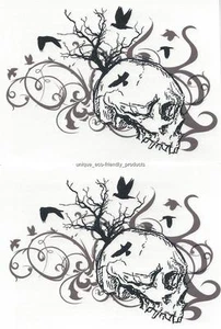 LOTE 2 - DISEÑO DE CALAVERA CON MURCIÉLAGOS Tatuaje Temporal - Imagen 1 de 1