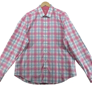 Bugatchi Uomo Shaped Fit Men's Size XL Check Cotton Flip Cuffs Casual Shirt - Picture 1 of 14