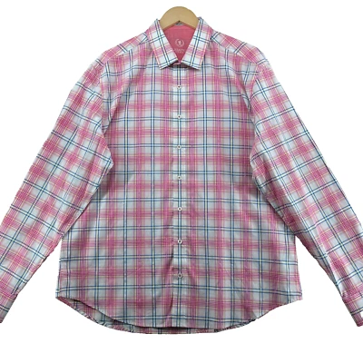 Bugatchi Uomo Shaped Fit Men's Size XL Check Cotton Flip Cuffs Casual Shirt - Image 1 of 4