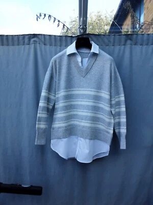 Jersey Matalan Gris Rayas Súper Suave Capas Cuello en V Talla M Nuevo Foto 1 de 4