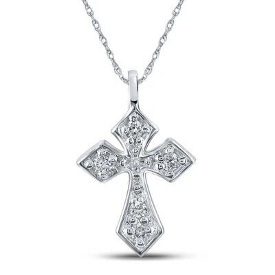 10K White Gold Womens Round Diamond Small Cross Pendant 1/20 Cttw - Image 1 of 2