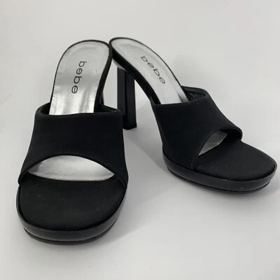 Sandalias De Colección Y2K Bebe Zapatos Tacones Deslizables Cuero “Frankie” Talla 5.5 Negras Foto 1 de 4