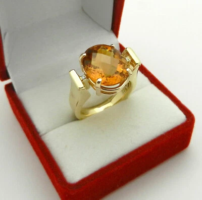 Solid 18K Yellow Gold Oval Cut Topaz & Diamond Accent Ring 11.7 grams size 6.25 - Image 1 of 4