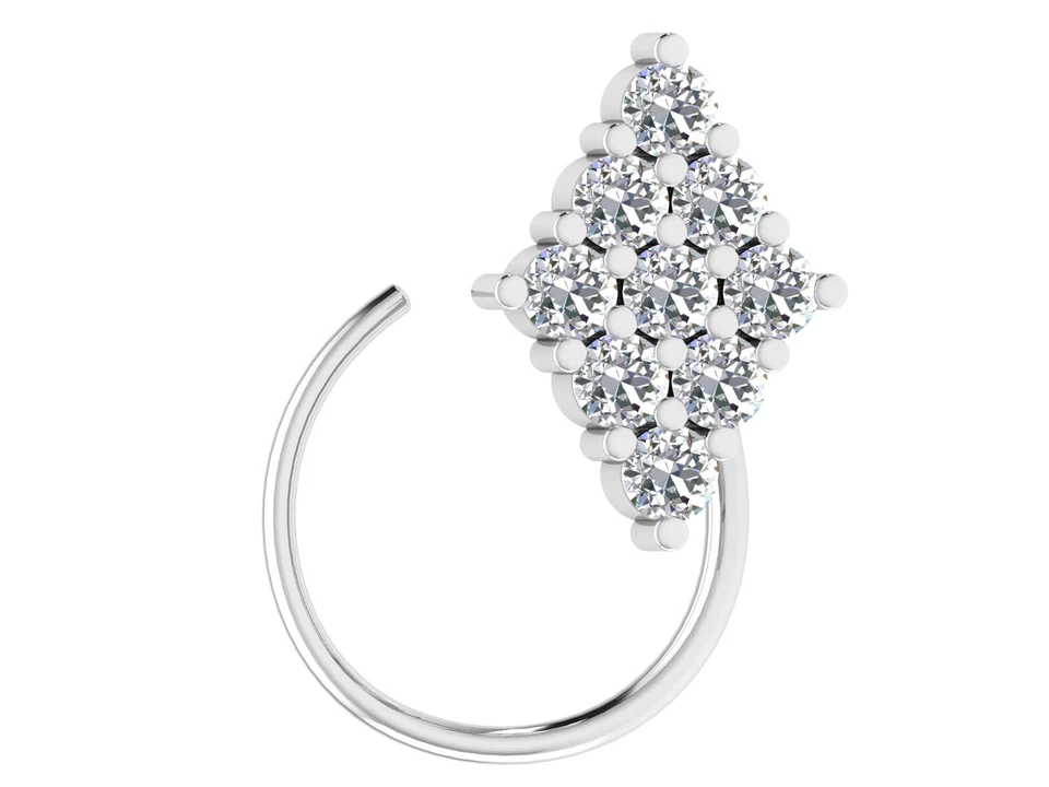 Anillo de nariz perforado de diamantes blancos reales de 0,12 quilates de oro blanco de 14 quilates regalo para ella Foto 1 de 4