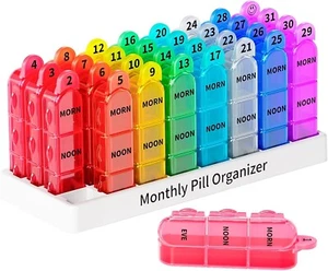 Monthly Pill Box Organiser 3 Times a Day Medicine Supplement Box 32 Compartments - Picture 1 of 7
