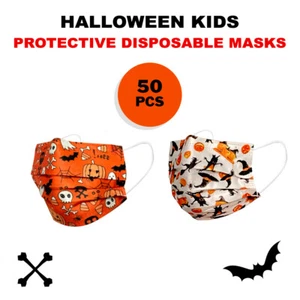 50 PCS Kids Halloween Disposable Face Mask 3-Ply Medical Ear-Loop Mouth Cover - Picture 1 of 3