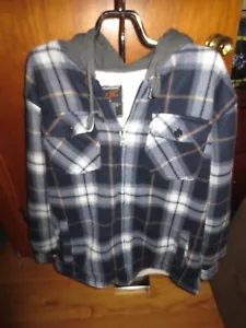 Men's Walnut Creek Black/Blue Plaid Fleece Full zip Jacket Sherpa Lined L VGC - Picture 1 of 2