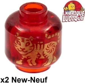 Lego 2x minifig tête head lanterne chinoise tigre rouge trans red 3626pb3353 - Picture 1 of 1
