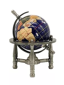Globo Mondo Unique Art 6 pollici BLU LAPISLAZZULI pietra preziosa con treppiede argento ufficio - Foto 1 di 2