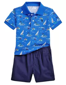 Polo Ralph Lauren Mesh Shirt Chino Shorts Set 2 Piece Sailboats 18 month NWT - Picture 1 of 1