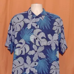 Tommy Bahama Blue Gray Silk/Coolmax Blend Hawaiian Men's Shirt Sz. XL Excellent - Picture 1 of 4