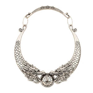 Women Costume Jewelry Ethnic Choker Retro Carved Necklace - Picture 1 of 12