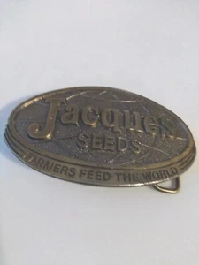 Hebilla de cinturón vintage Jacques Seeds 1977 edición limitada Farmers Feeding World - Imagen 1 de 5