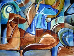 Art Marc Franz Blue Dog Mural Ceramic Backsplash Bath Tile #2120 - Picture 1 of 1