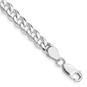 Men's 7mm Rhodium Plated Sterling Silver Solid Curb Chain Bracelet - Picture 1 of 4