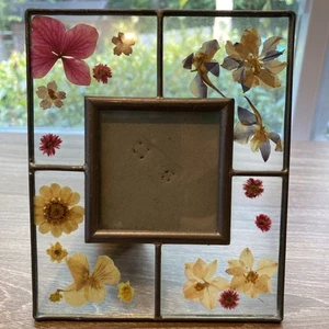 Marco de fotos de flores secas prensadas Carr plomo y vidrio transparente cuadrado de colección - Imagen 1 de 11