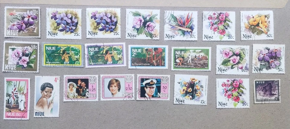 Niue 22 Stamp Lot – 1970s–80s Flowers, Taro & Banana, Royal Wedding Diana, Cave - Image 1 of 4