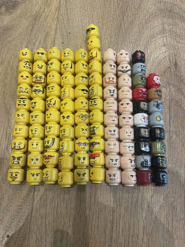 Lego Minifigure Heads x 100 - Yellow / Flesh / Multicoloured - Image 1 of 1