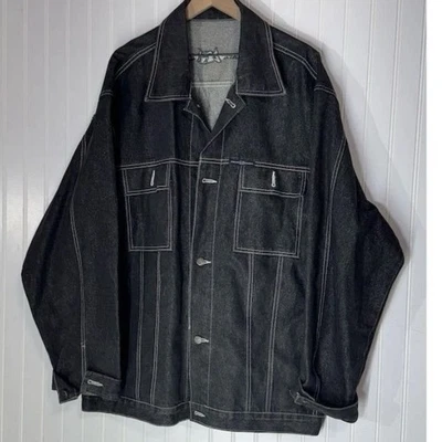 Chaqueta Denim De Colección Phat Farm XXL Negra Puntada en Contraste Y2K HipHop Camionero De Gran Tamaño Foto 1 de 4
