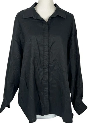 H&M Linen Blend Top Women's XL Button Up Long Sleeve Lace detail in the back - Image 1 of 4