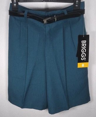 Pantalones cortos Briggs vintage para mujer con cinturón bolsillos verde azulado rayón talla 8 Foto 1 de 4