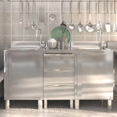Mobiletto per Cucina Commerciale con 2/3 Cassetti in Acciaio Inox vidaXL - Immagine 1 di 4