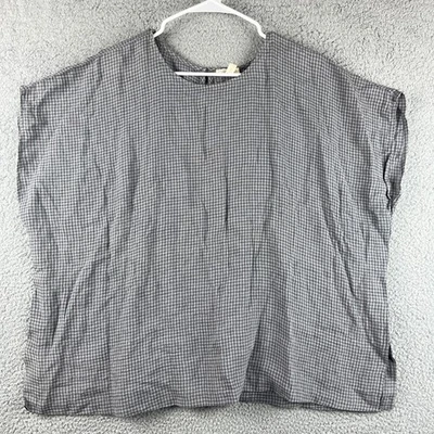 Eileen Fisher Shirt Size 2X Plaid Puckered Organic Linen Square Boxy - Image 1 of 4