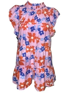 ENTRO Damen Blumenmuster hochgeschlossen Rücken Krawatte Baby Puppe Top Größe Small - Bild 1 von 9