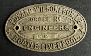 EDWARD WILSON & SOHN ARBEITSSCHILD LIVERPOOL LEDERMASCHINEN INGENIEURE NAMENSSCHILD - Bild 1 von 9